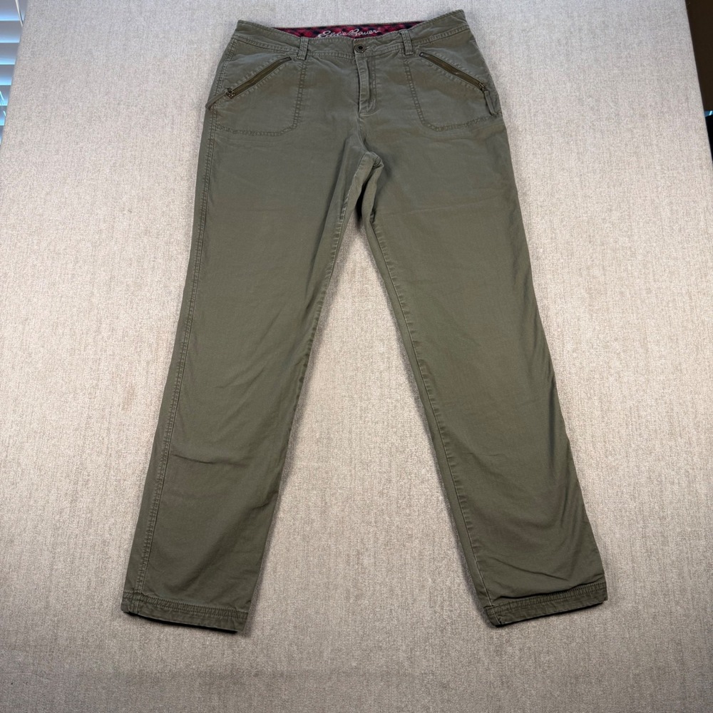 Eddie Bauer Flannel Lined Pants Women 10 Green Plaid Utility Straight Leg tiptop